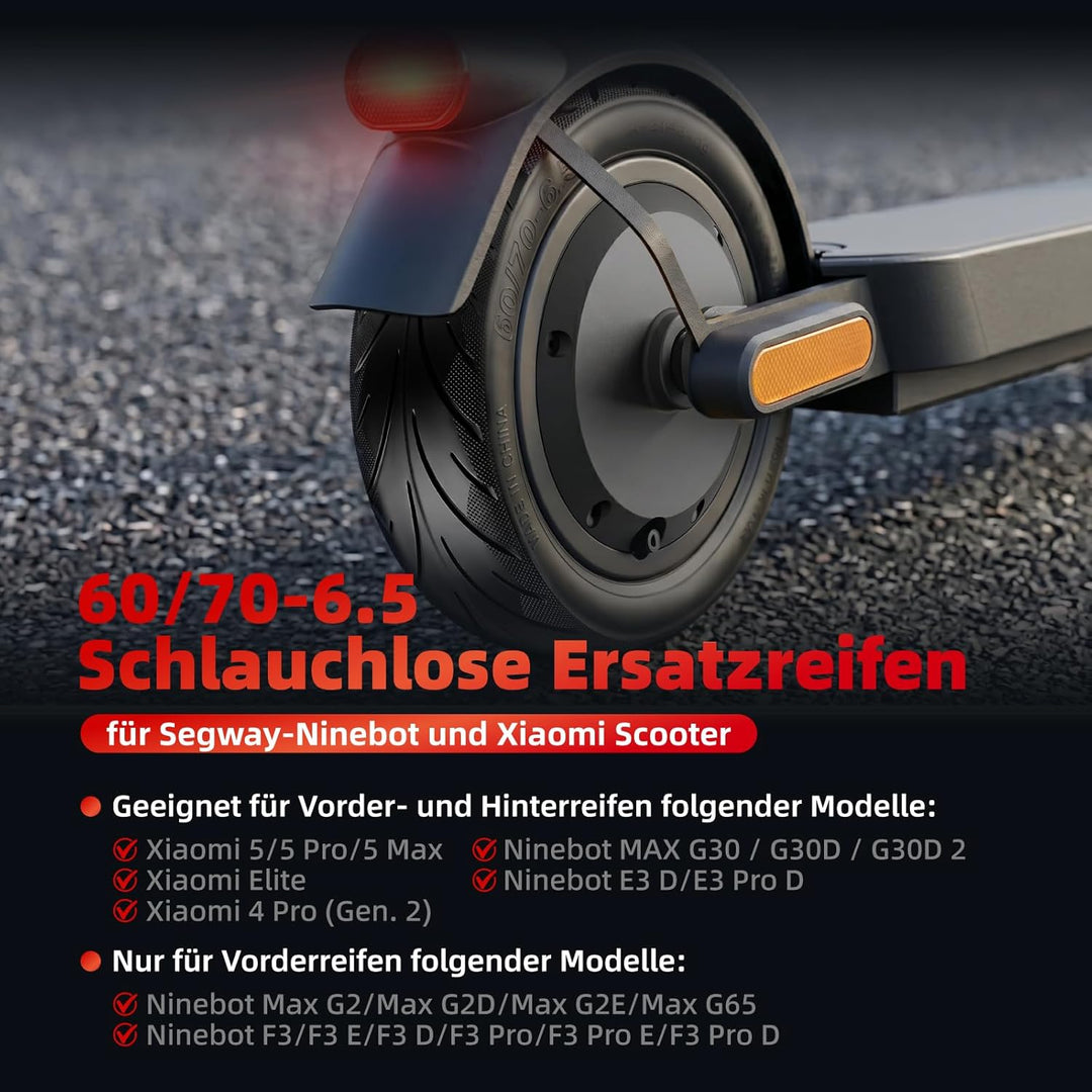 60/70-6,5 Tubeless Reifen mit Ventil für Xiaomi 5/5 Pro/5 Max, für Ninebot Max G30/G30D/G30D2 Elektr