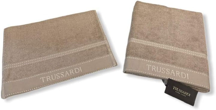 Trussardi Home Linen Paar Handtücher 1 + 1 (1 cm 60 x 110 + 1 cm 40 x 60) Art. Ribbon (Blush (hellro