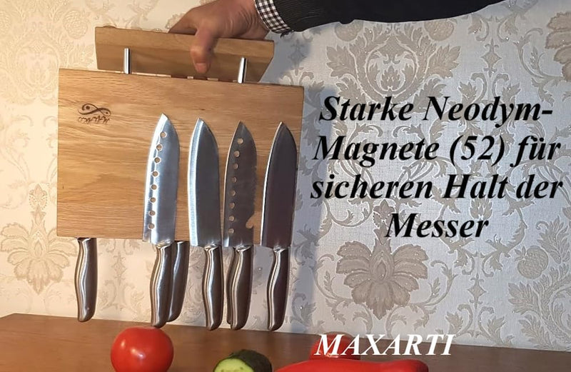 Maxarti Eichenholz Magnetisch Messerhalter Doppelseitige Messerblock Messerleiste 10x30x25cm mit sta