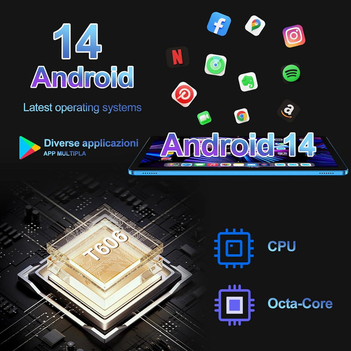 DMOAO Tablet 11 Zoll mit Widevine L1, 8000 mAh + 18W Schnellladung, 13 MP + 5 MP, Android 14 Tablets