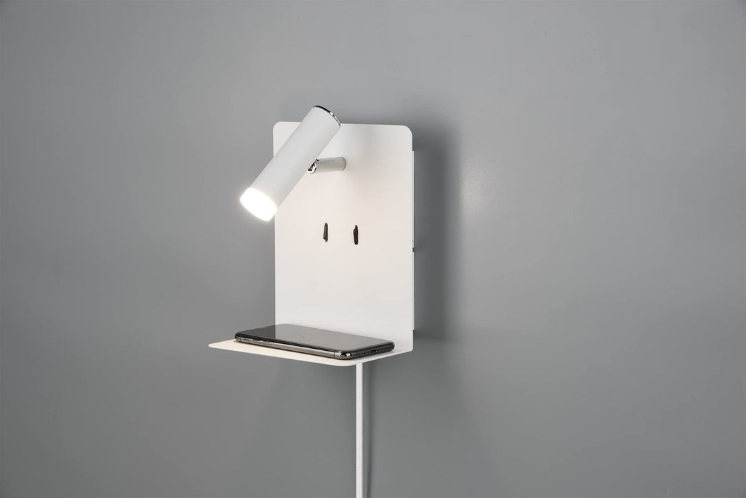 lightling LED Wandleuchte Nachttischlampe Kian mit Lese Spot und Ablage für Handy (inkl. USB Anschlu