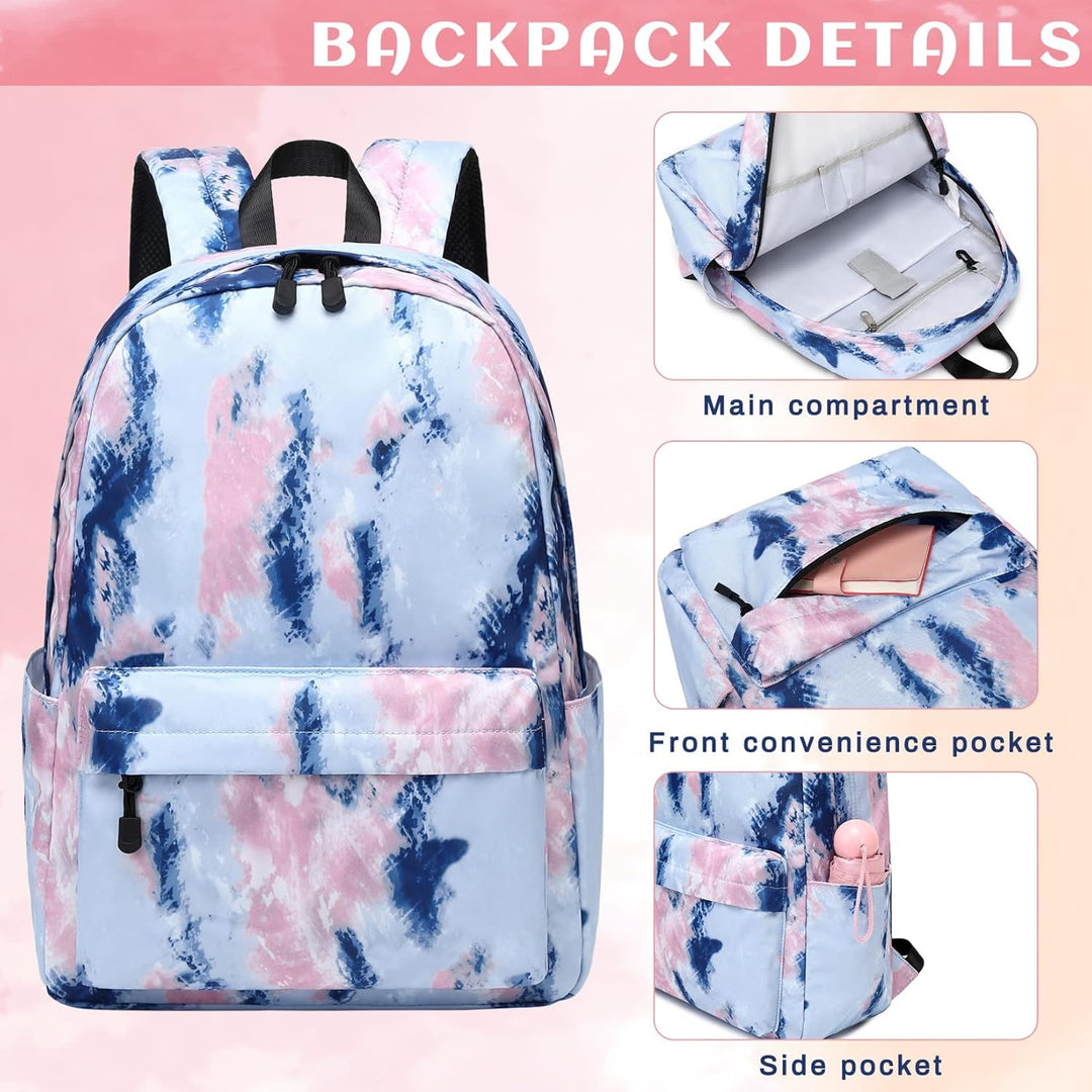 Lohol Leichter Schulrucksack für Mädchen, Kinder-Schulranzen-Rucksack mit Aufdruck (Batiken Blau), B