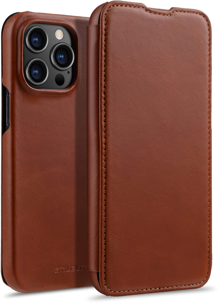 STILGUT Book Case kompatibel mit iPhone 14 Pro Max (6.7“) Hülle aus Leder zum Klappen, Klapphülle, H