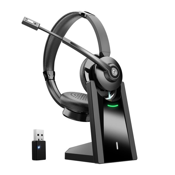 Earbay Bluetooth Headset mit Mikrofon, Kabelloses Headset mit Ladestation & USB Dongle, Kabellose mi