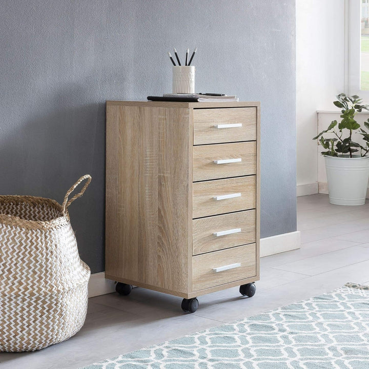 Schubladenschrank ITTER Holz: 5 Schubladen, Rollen, melaminharzbeschichtet - KADIMA DESIGN. Farbe: B