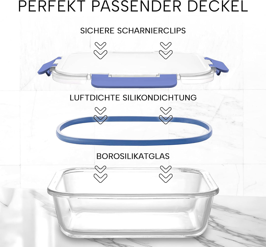 Zulay 12er-Set Glas-Frischhaltedosen für Meal Prep, Tupperdosen Set aus Glas mit luftdichten Deckeln