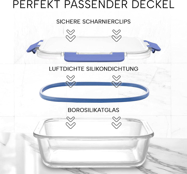 Zulay 12er-Set Glas-Frischhaltedosen für Meal Prep, Tupperdosen Set aus Glas mit luftdichten Deckeln