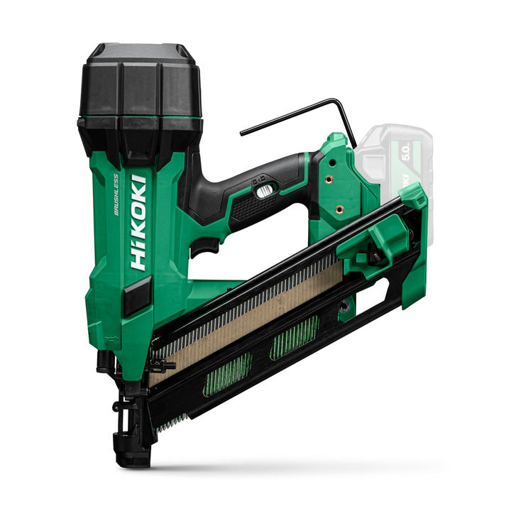 HiKOKI Akku-Streifennagler 34° - 18 V, 50-90 mm Nägel - Leistungsstark, LED-Licht, Brushless Motor,