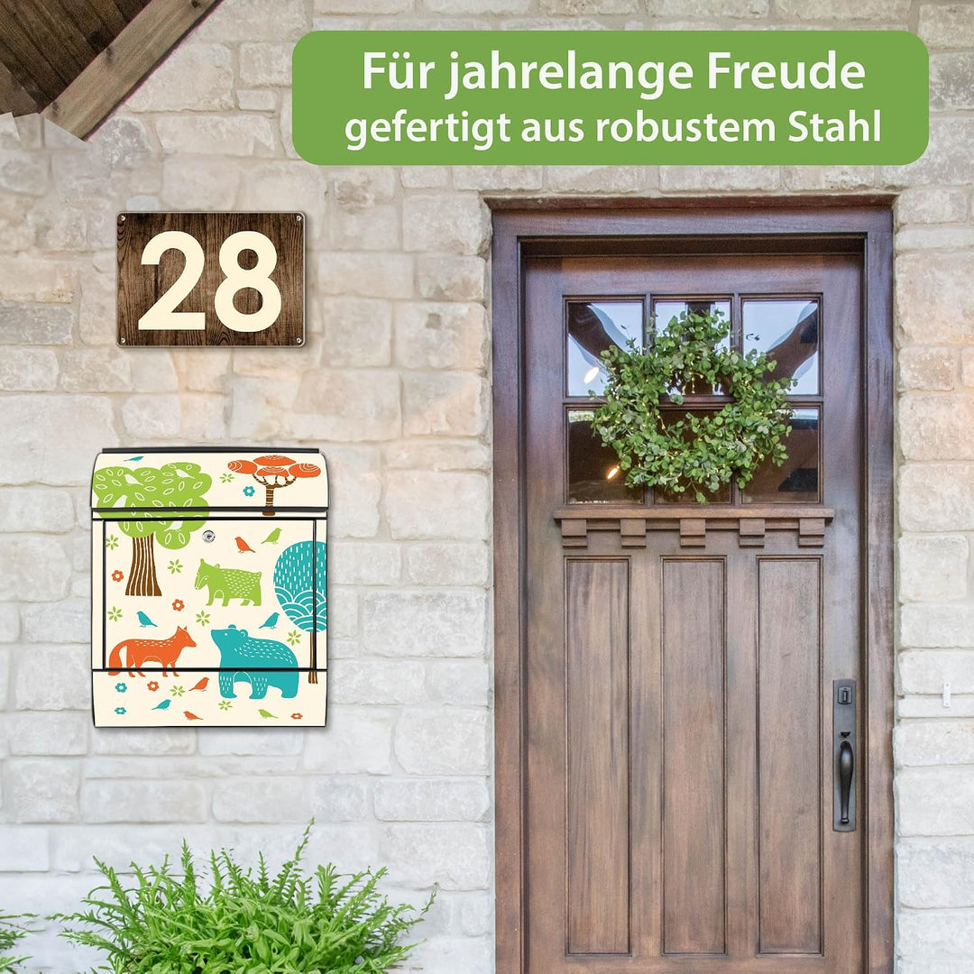 banjado Design Briefkasten 38,5x46,5x13cm & 2 Schlüssel - Briefkasten Stahl Schwarz mit Zeitungsfach