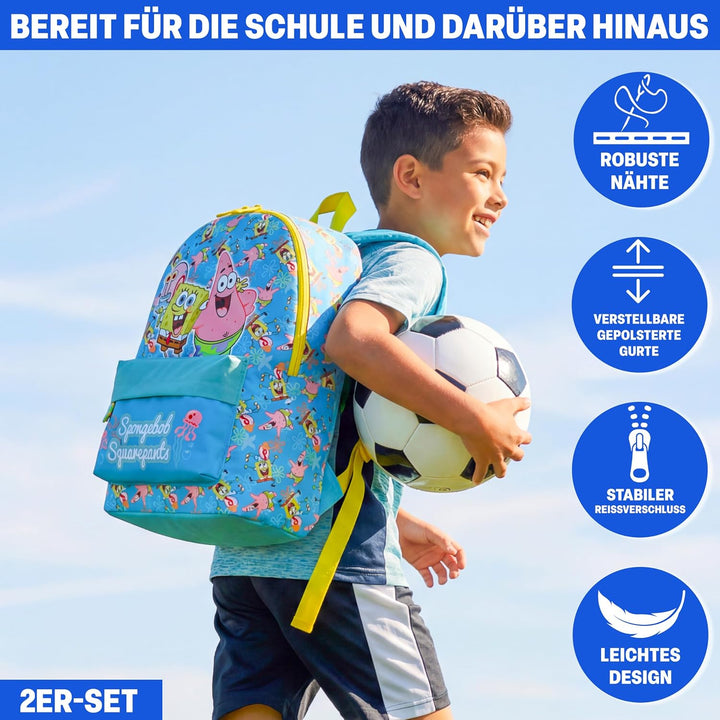 Get Trend Spongebob Schwammkopf Rucksack Kinder Set, Kinderrucksack & Trinkflasche, 500ml Schule Spo