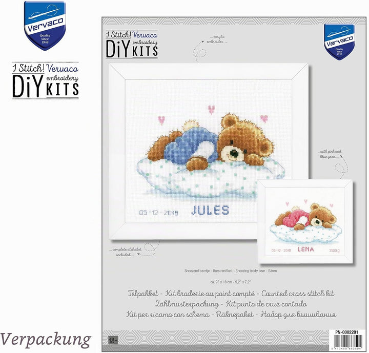 Vervaco PN-0002201 Bären Stickpackung Zählmuster, Baumwolle, mehrfarbig, ca. 23 x 18 cm / 9,2" x 7,2