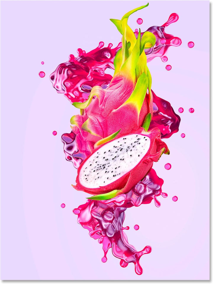 wandmotiv24 Obst & Gemüse als Leinwandbild, 60x45cm, Hochformat, Drachenfrucht & Saft, Küche, Lebens