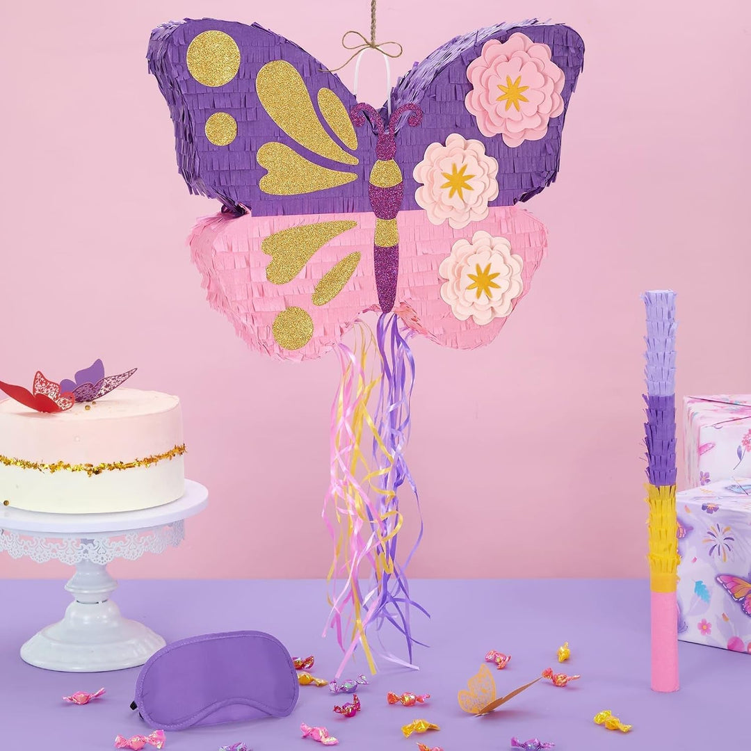 WERNNSAI Schmetterling Pinata – Schmetterling Geburtstag Pinata Deko Mädchen Kinder Rosa Lila Blumen
