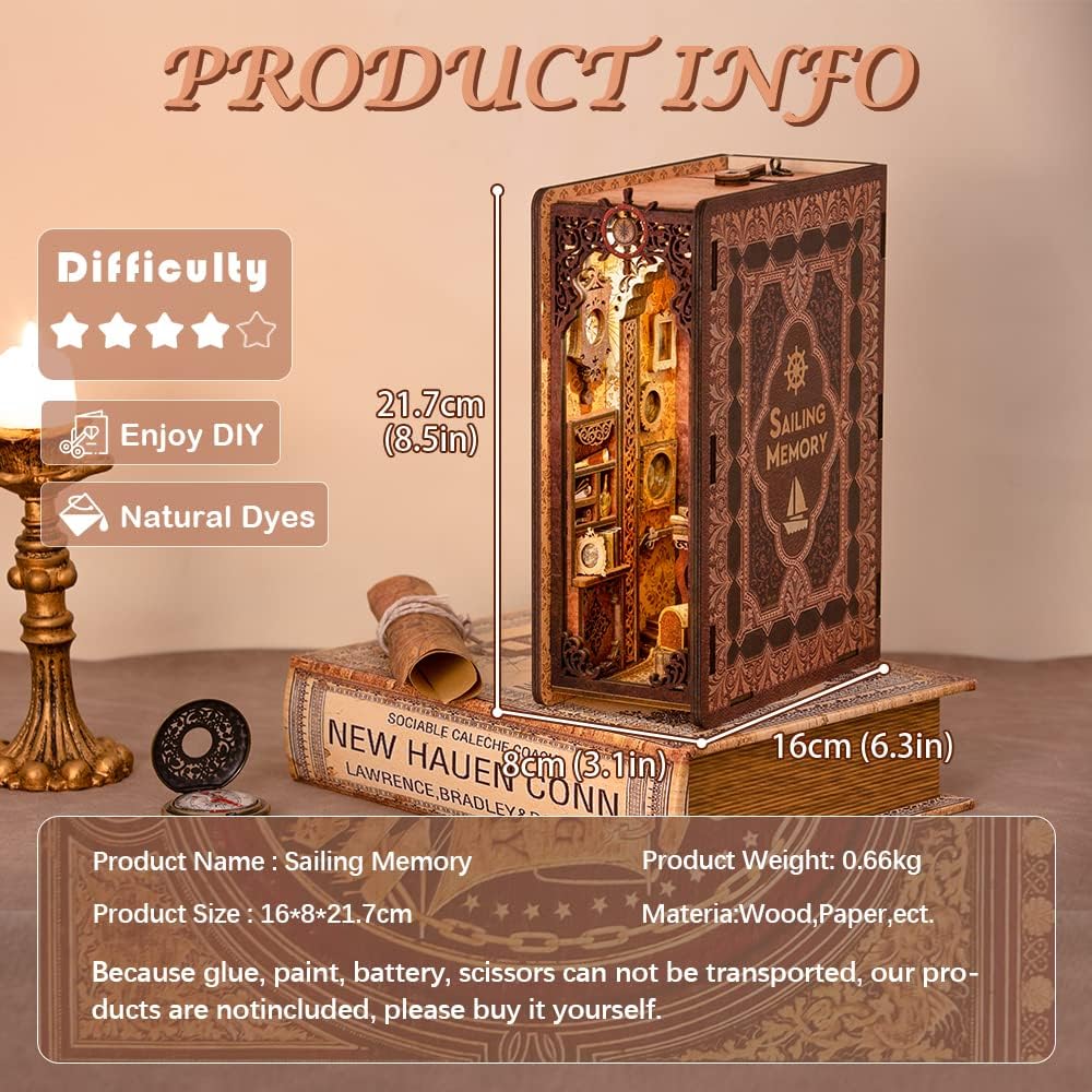 CUTEBEE Book Nook DIY Kit – DIY Puppenhäuser Miniatur Haus Kit mit Möbeln und LED-Licht, 3D Puzzle B