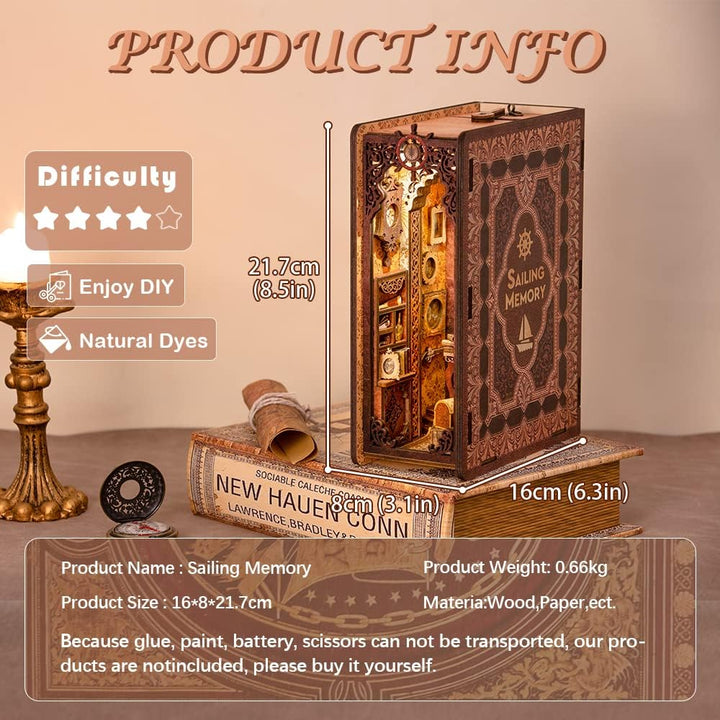 CUTEBEE Book Nook DIY Kit – DIY Puppenhäuser Miniatur Haus Kit mit Möbeln und LED-Licht, 3D Puzzle B