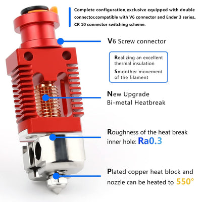 POLISI3D Upgrade V5 Pro Bimetall-HeatBreak-beschichtetes Kupferblock-Düsen-Hotend, kompatibel mit V6