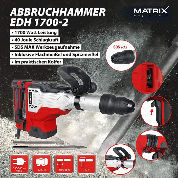Matrix Profi Abbruchhammer Stemmhammer Meisselhammer Betonhammer SDS Max EDH 1700-2 | 1700W | 230V |