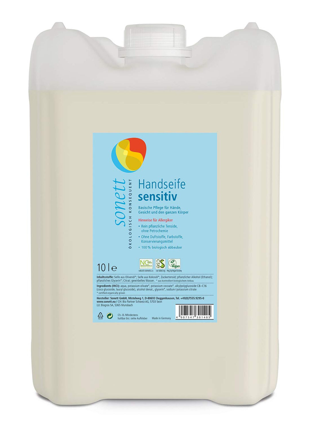 Sonett Handseife sensitiv, 10 Liter 10 l (1er Pack), 10 l (1er Pack)