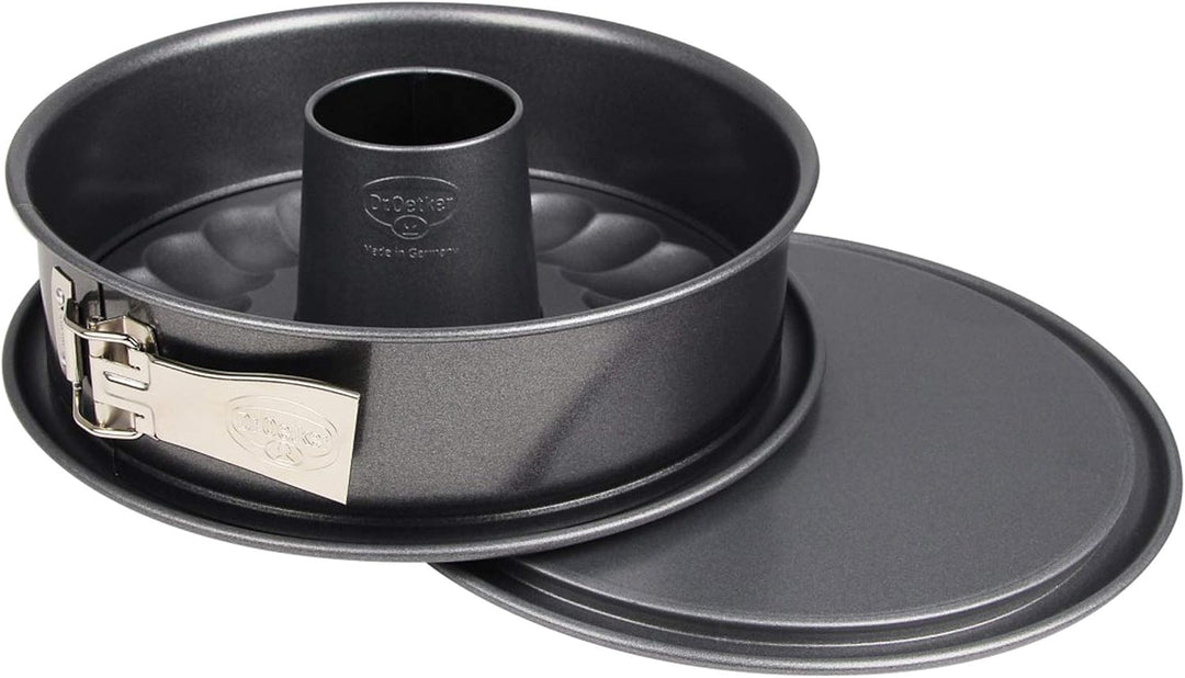 Dr. Oetker Springform mit Flach- und Rohrboden Ø 24 cm, auslaufsichere Kuchenform mit 2 Böden, runde