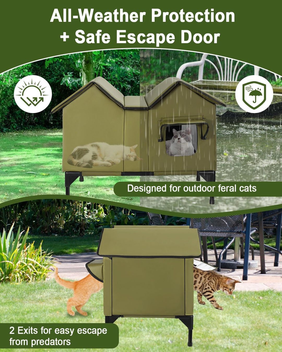 Outdoor Katzenhaus, Extra Large wasserdichtes Katzengehege mit erhöhter Basis, isoliertes Haustierha