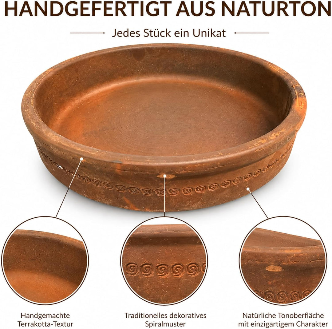 Terrakotta Güveç Tava Ø 30 cm – Handgefertigte Auflaufform aus Naturton für Ofen, Güveç, Schmorgeric