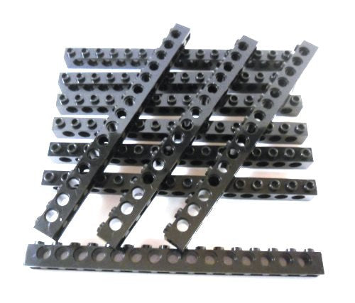 LEGO TECHNIC 10 Stück "Stein 1x16 Noppen mit Löcher" in SCHWARZ.