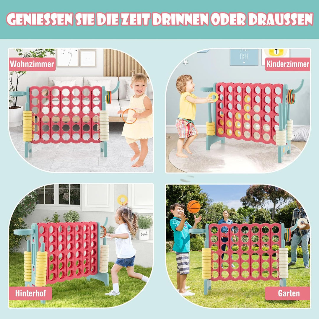 GOPLUS Riesiges 4 Gewinnt Spiel, Strategiespiel mit 42 Ringen, Basketballkorb & Wurfspiel & Schnells