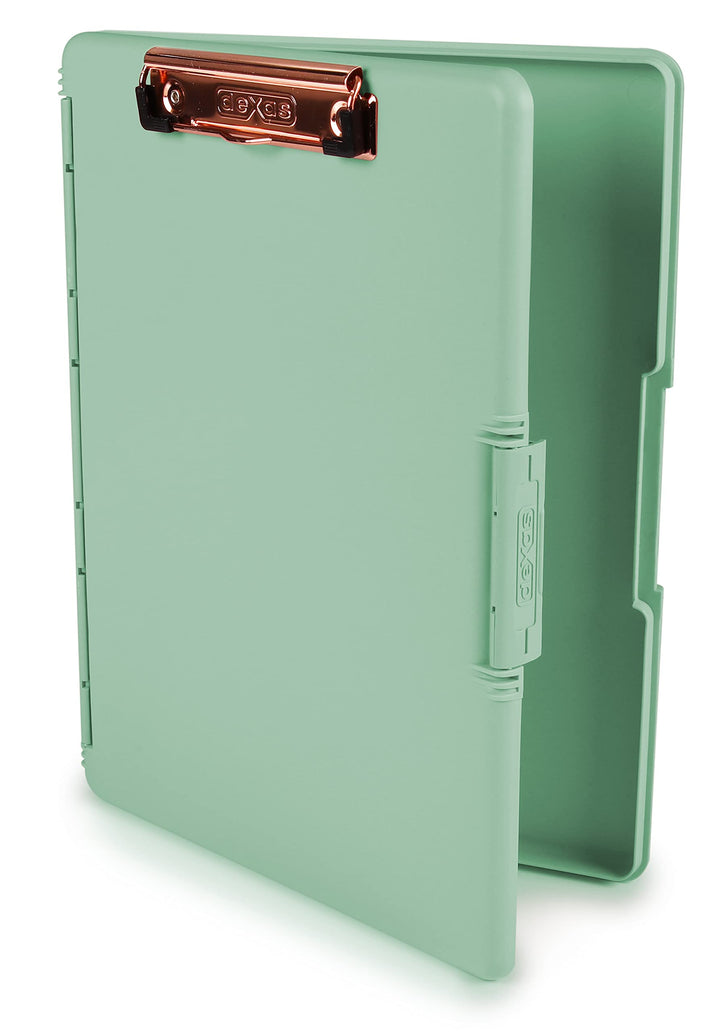 Dexas Slimcase 2 Klemmbrett mit seitlicher Ã–ffnung, 31,8 x 24,1 cm, Meeresschaumgrün mit roségolden