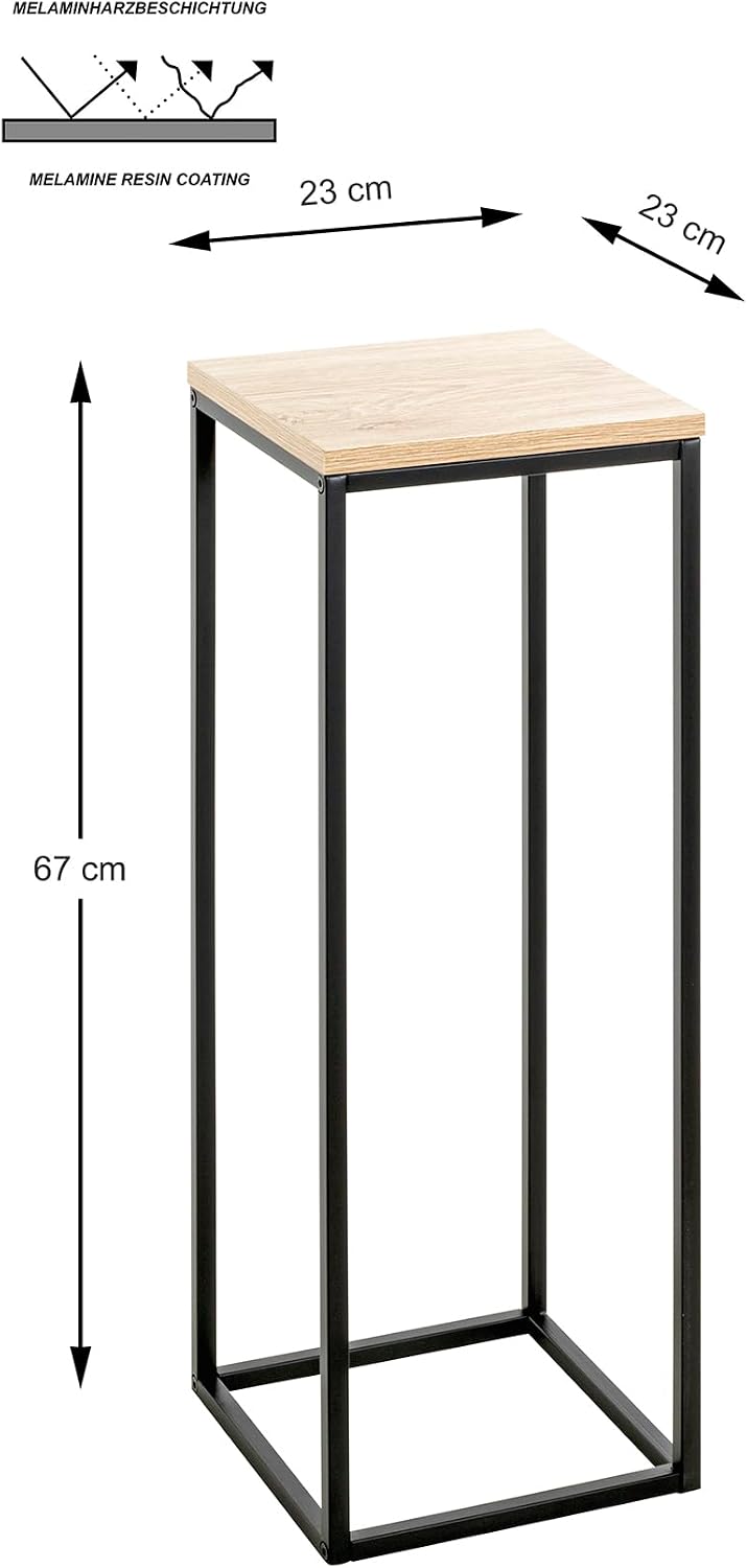 HAKU Blumensäule Eiche Natur, schwarz, MDF, Metall - Masse: B 23 x H 67 x T 23 cm, Style: Modern, B