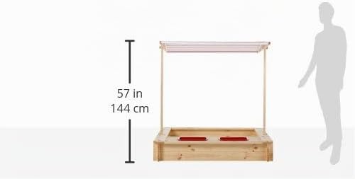 beluga Spielwaren 50380 -Sandkasten mit Wasser-Matsch-Bereich und Rot/weissem Dach, natur / rot