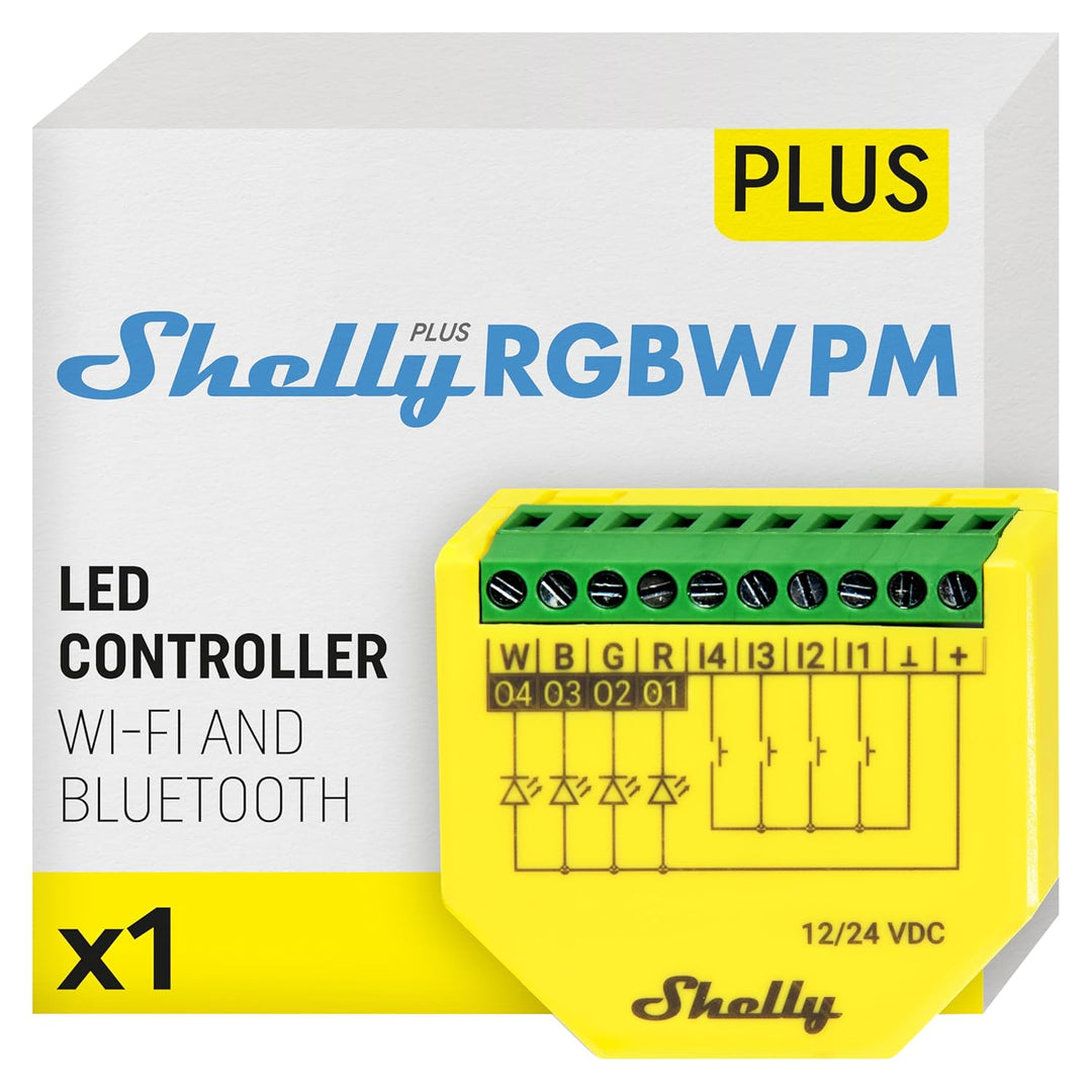 Shelly Plus RGBW PM - WLAN Controller für LED-Streifen, 12-24 VDC, 3 Beleuchtungsprofile, Leistungsm