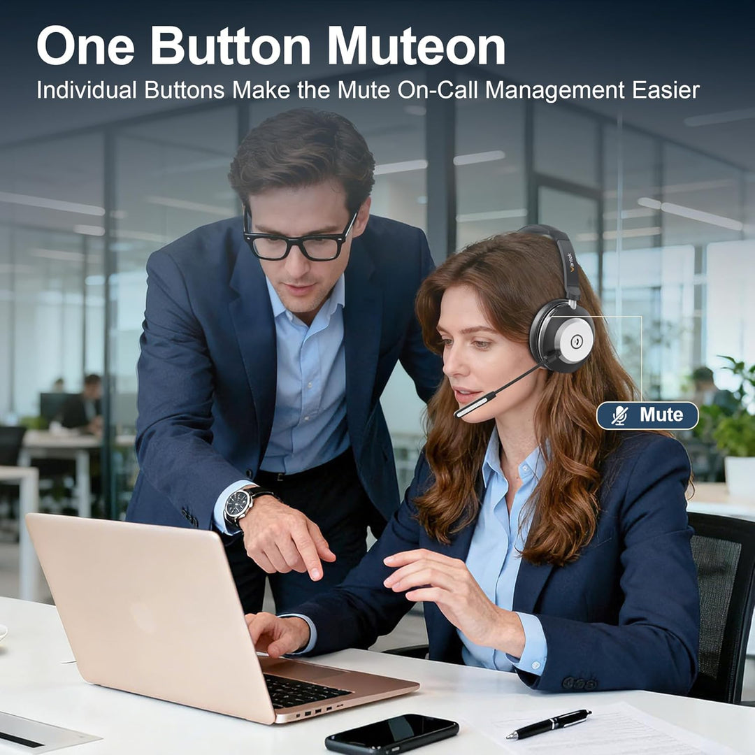 Wantek Kabelloses Headset mit Mikrofon, Bluetooth Headset mit Ladestation, Wireless Kabelloses Headp