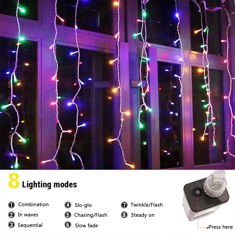 BrizLabs Weihnachtsbeleuchtung Aussen, 480 LED Eisregen Lichterkette Bunt Lichtervorhang Eiszapfen W