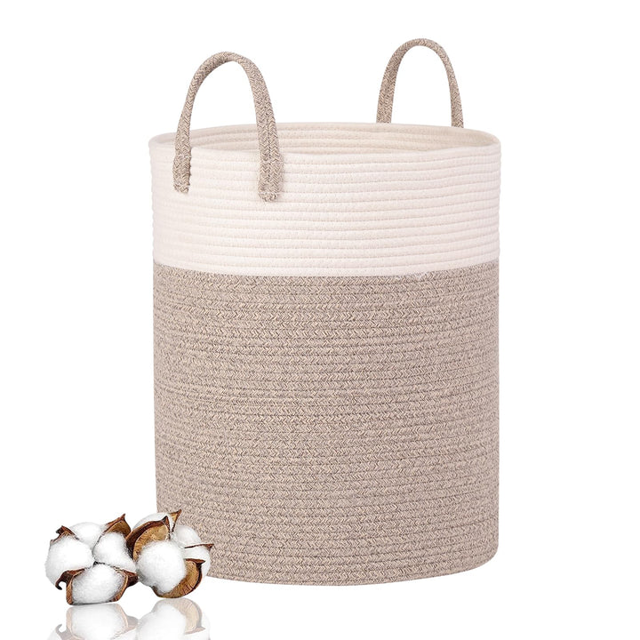 Withosent Wäschekorb Geflochten aus Baumwolle, 66L Wäschesammler mit Henkel, Laundry Basket Aufbewah