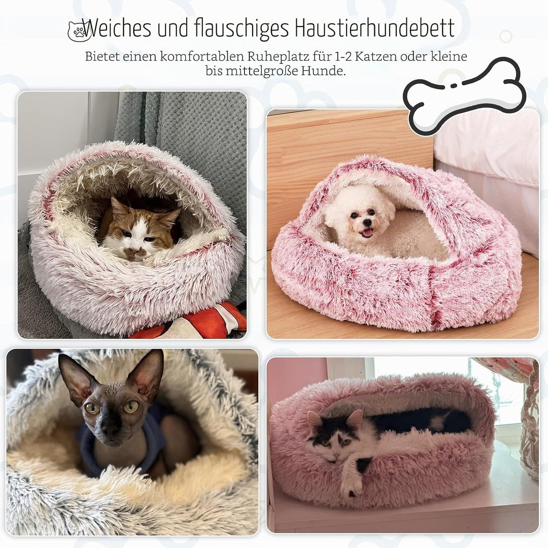 SUOXU Beruhigendes Bett für Katzen und Kleine Hunde, Katzenbett Waschbar Haustierbett,50 cm Donut Fl