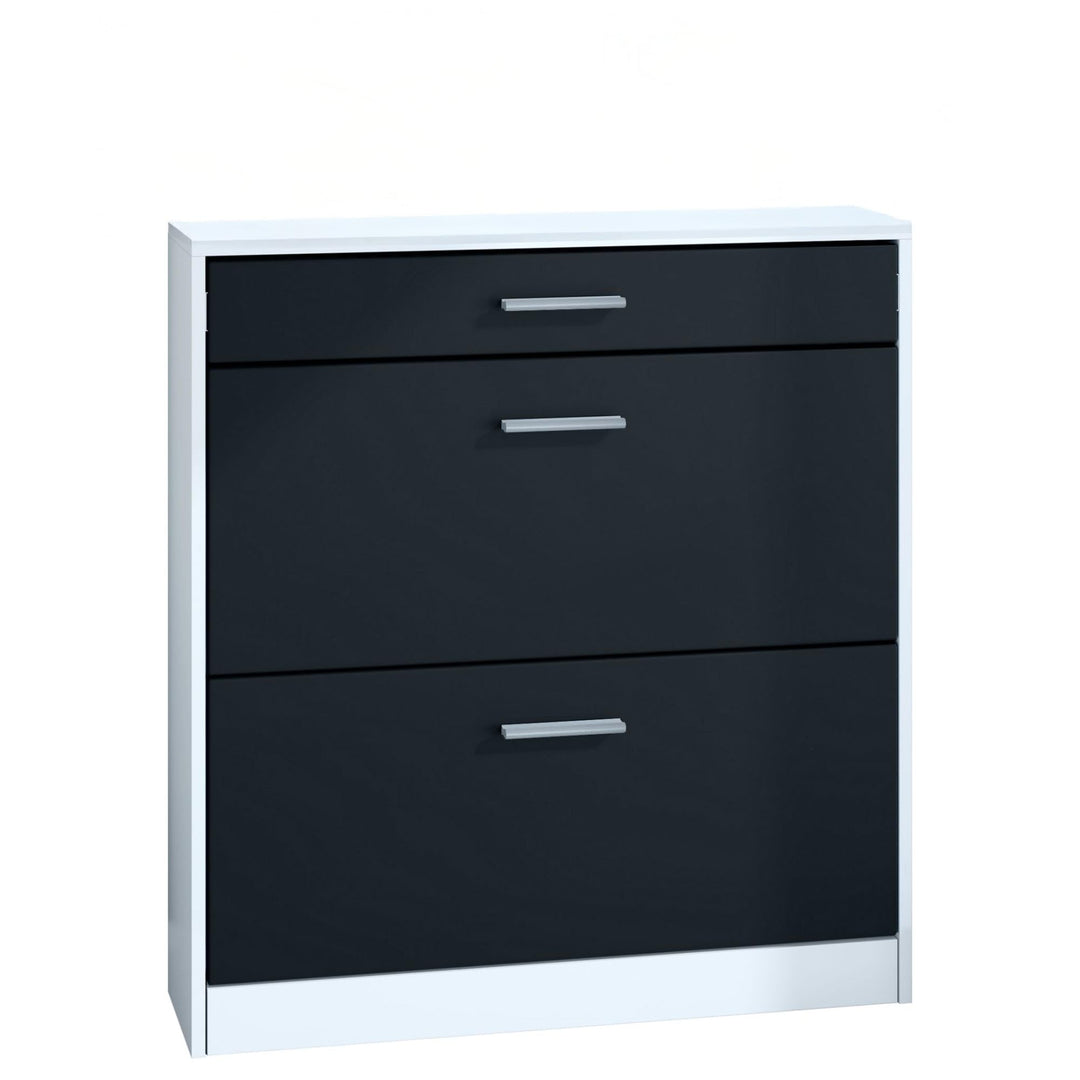 Schuhschrank Roma Schmal mit 2 Klappen und 1 Schublade, Platzsparender Schuhkipper Flurschrank für D