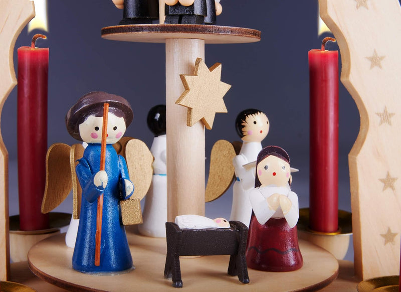 Brubaker 2-stöckige Weihnachtspyramide aus Holz - 30 cm - Krippenszene mit Jesuskind Maria und Josef