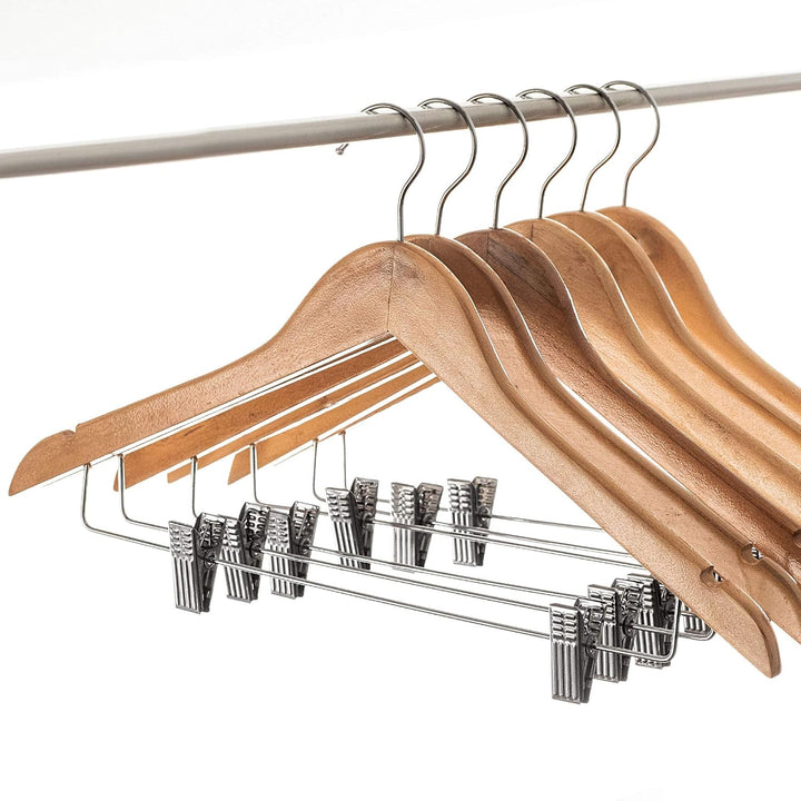 KADAX Kleiderbügel aus Holz, mit Klemmen aus Metall, Zwei Einkerbungen, 360°drehbarer Haken, Gardero