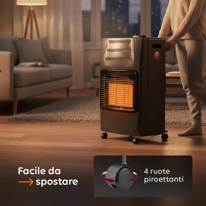 Wintem Gasherd, Schwarz, LPG, 4,2 kW, mit 3 Heizstufen und sicherer Piezo-Zündung, leicht zu bewegen