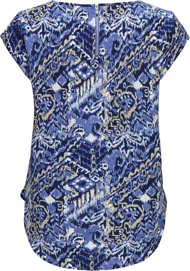 ONLY Damen Onlvic S/S Solid AOP Top Ptm T-Shirt, Blusenshirt, Kurzarm 36 Amparo Blue, 36 Amparo Blue