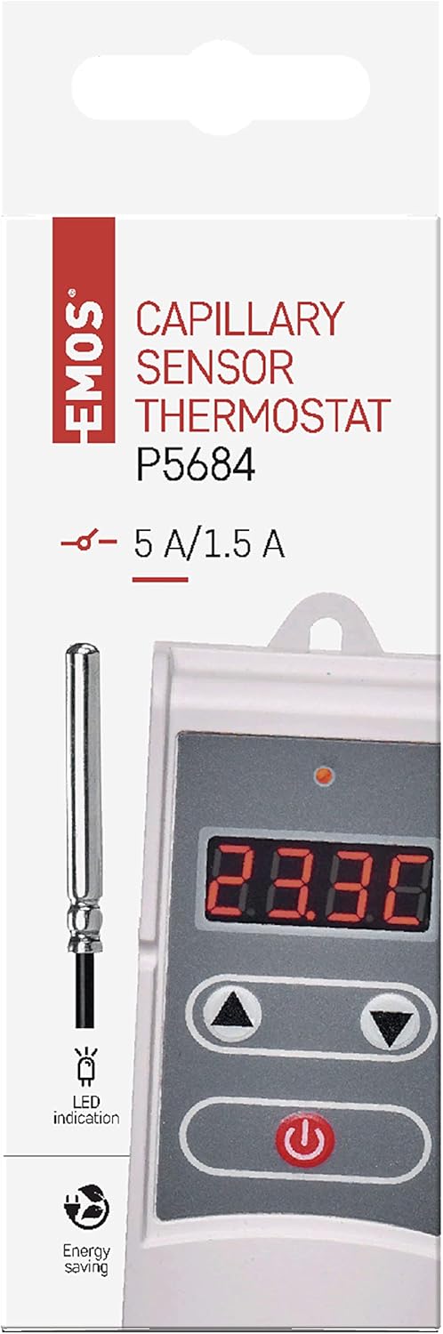 EMOS P5684 Anlegethermostat mit Fernfühler, einstellbarer Schaltempfindlichkeit und digitalem Displa