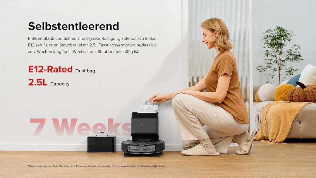 Roborock S8+ Saug- & Wischroboter mit Absaugstation (Saugleistung 6000Pa, 180min Akkulaufzeit, 350ml