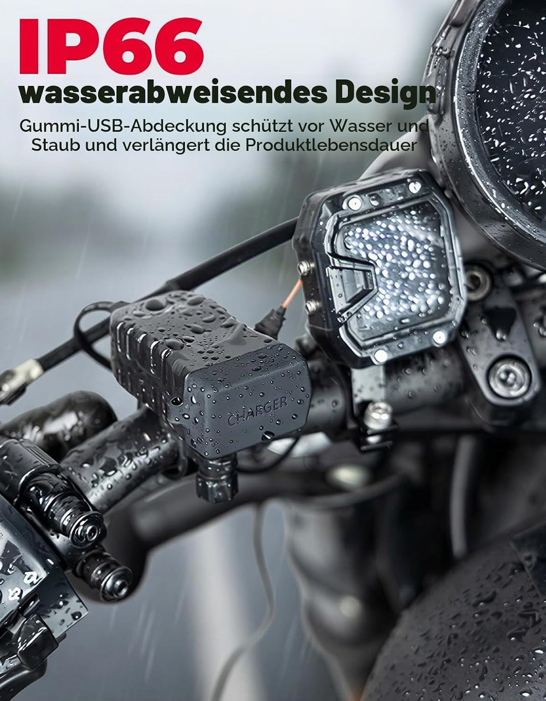 KEMIMOTO Motorrad USB Ladegerät, USB-A Type-C mit EIN/Aus-Schalter und LED-Spannungsmesser, IP66, 2