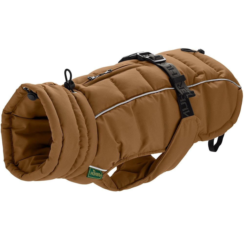 HUNTER Hundemantel Paxson, Farbe: karamell, stylischer Puffermantel, wasserabweisend, reflektierende