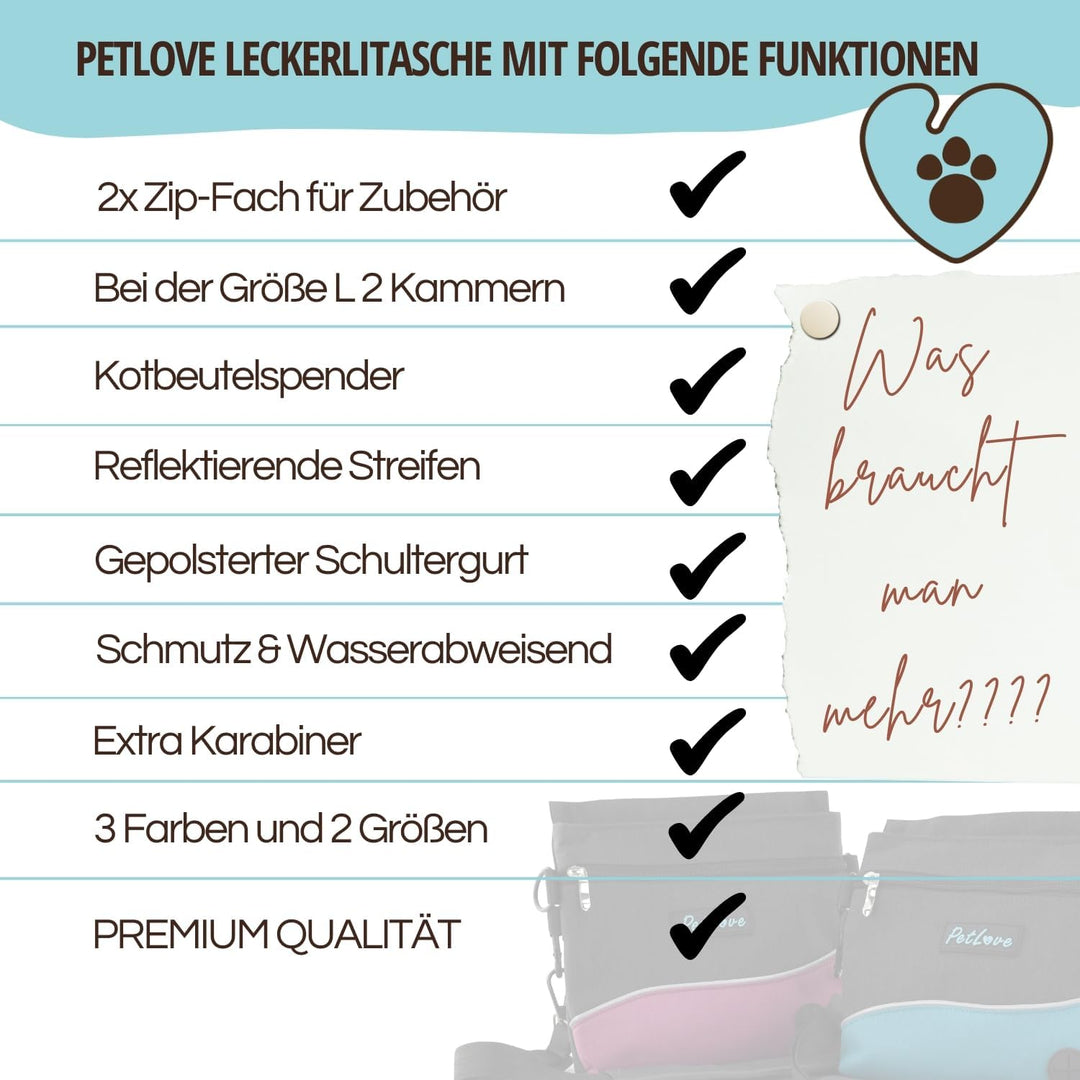 PetLove Leckerlibeutel für Hunde • Futterbeutel mit Magnetverschluss • Inklusive Kotbeutelspender &