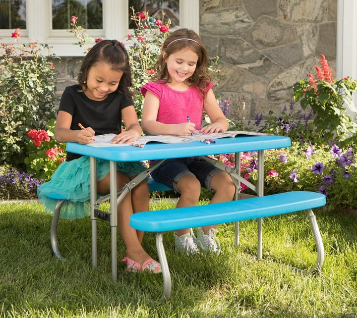 LIFETIME Campingtisch & Picknicktisch für Kinder | 83x90x53 cm Blau | Kunststoff Tisch inklusive Ban