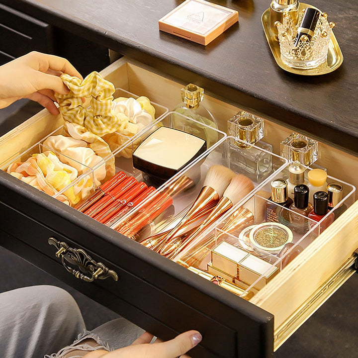 JessLab Acryl Organizer, 4er-Set Transparente Makeup Aufbewahrung für Schminktisch, Arbeitsplatte, B