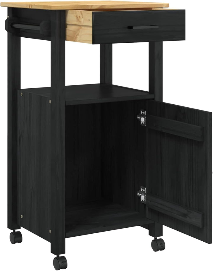 vidaXL Küchentrolley Schwarz 88,5 x 40 x 48 cm Massivholz Kiefer, Moderner Küchenwagen, rechteckiger