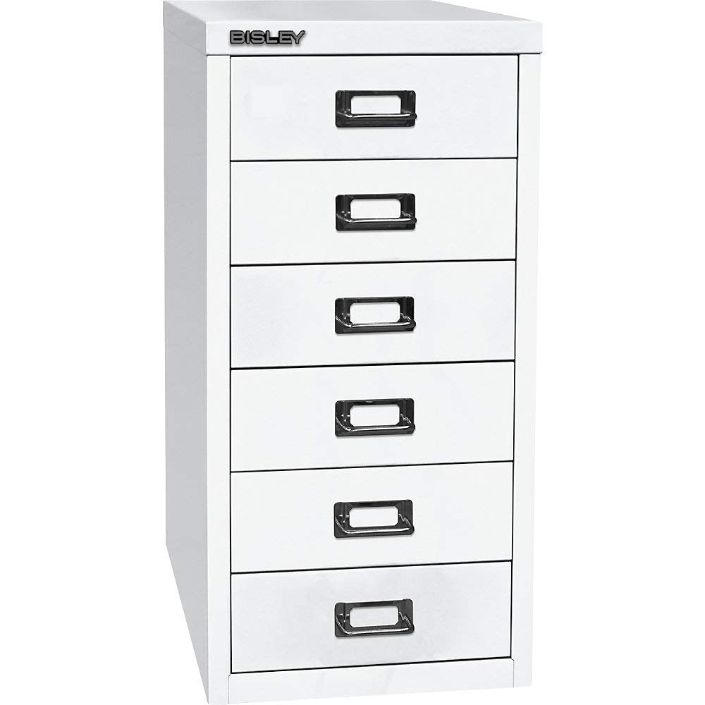 BISLEY MultiDrawer, 29er Serie, DIN A4, 6 Schubladen, Metall, 696 Verkehrsweiss, 38 x 27.9 x 59 cm