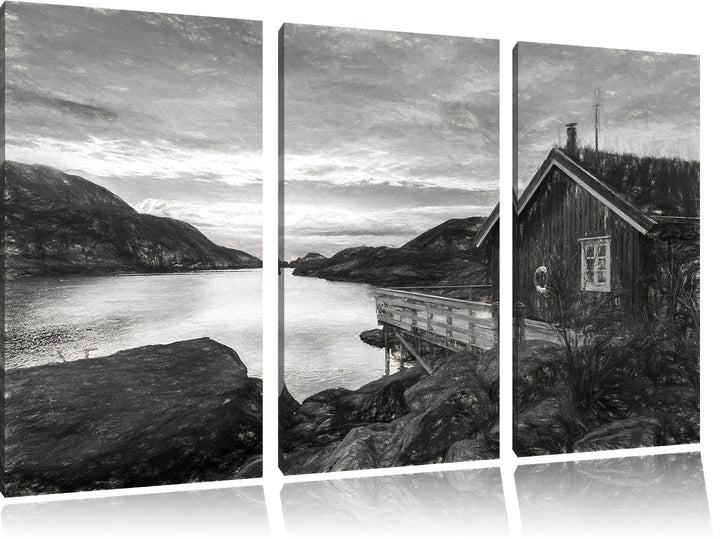 Pixxprint Sonnenaufgang am Fjord Norwegens / 3-Teilig/Gesamtmass 120cm Leinwandbild bespannt auf Hol